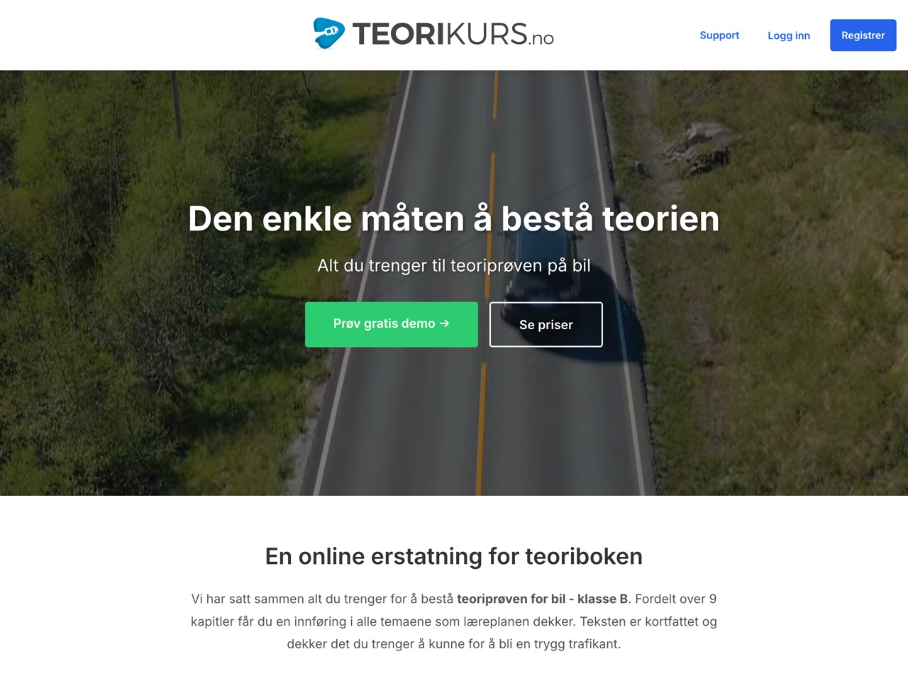 Skjermbilde av forsiden til Teorikurs.no